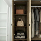 Natural Charm Wooden Armoire Rattan Panel Doors Ample Storage Wardrobe