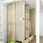 Natural Charm Wooden Armoire Rattan Panel Doors Ample Storage Wardrobe