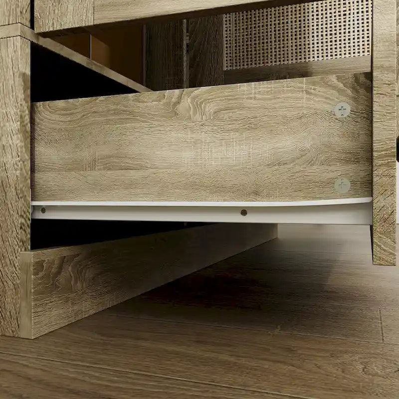 Natural Charm Wooden Armoire Rattan Panel Doors Ample Storage Wardrobe