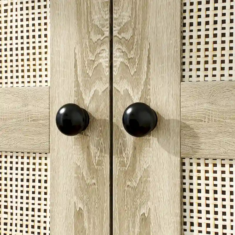 Natural Charm Wooden Armoire Rattan Panel Doors Ample Storage Wardrobe