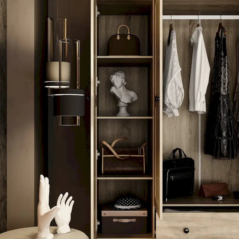 Natural Charm Wooden Armoire Rattan Panel Doors Ample Storage Wardrobe