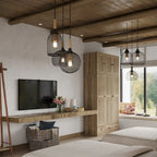 Natural Charm Wooden Armoire Rattan Panel Doors Ample Storage Wardrobe