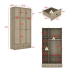 Natural Charm Wooden Armoire Rattan Panel Doors Ample Storage Wardrobe