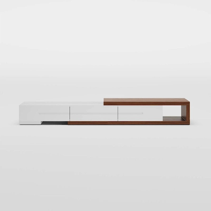 Extendable TV Stand with Walnut Veneer and Soft-Close Drawers