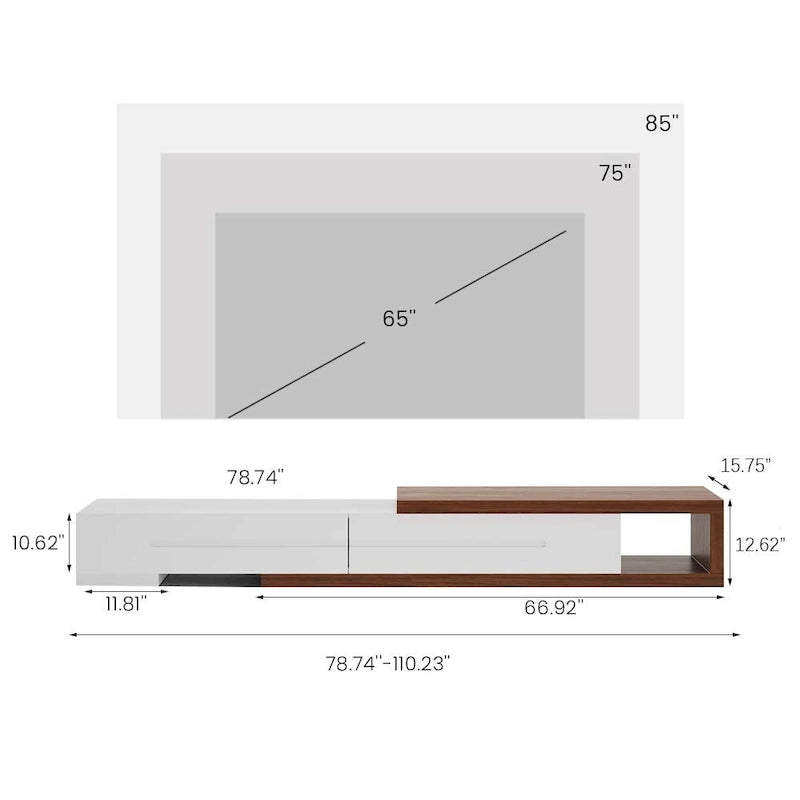 Extendable TV Stand with Walnut Veneer and Soft-Close Drawers