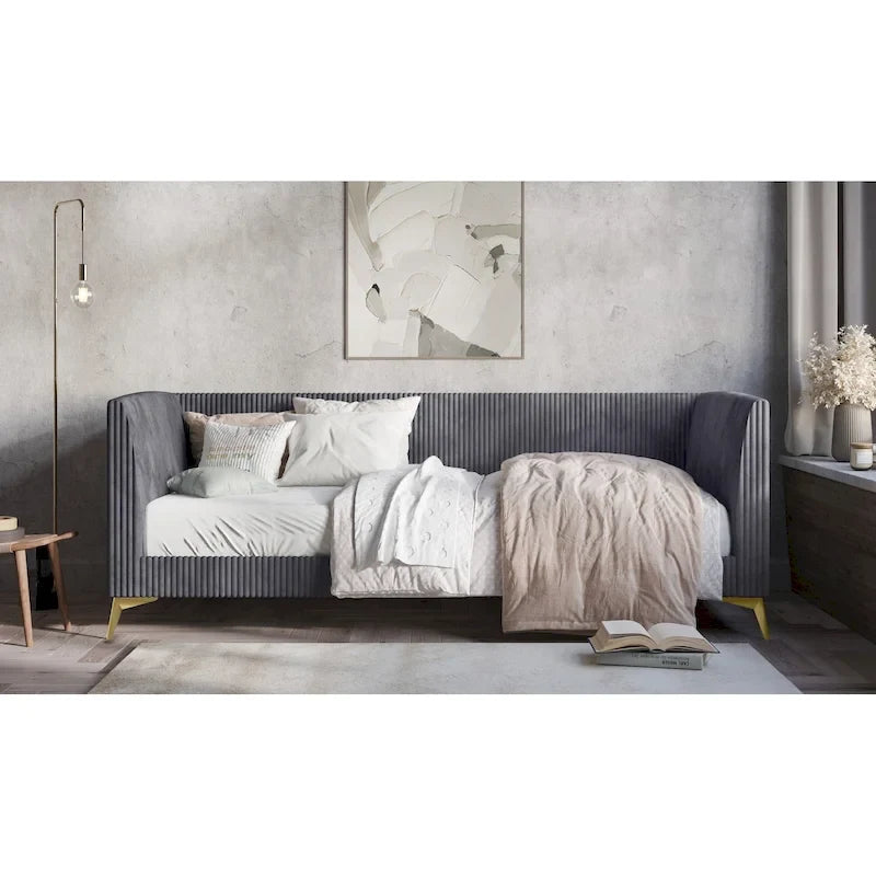 Twin Velvet Tufted Upholstered Daybed Frame with Slats