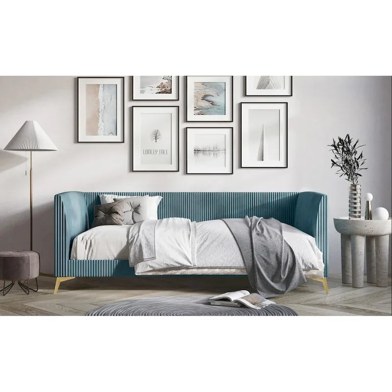 Twin Velvet Tufted Upholstered Daybed Frame with Slats