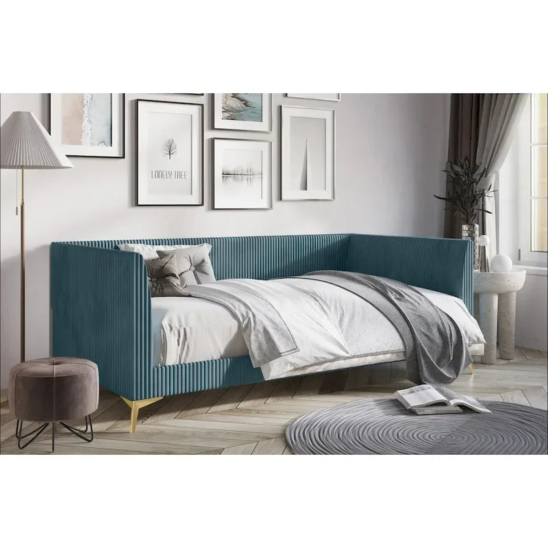 Twin Velvet Tufted Upholstered Daybed Frame with Slats