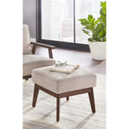 Ottomane im Mid-Century-Modern-Stil, mit Leinen gepolstert und Beinen aus Kautschukholz