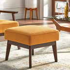 Ottomane im Mid-Century-Modern-Stil, mit Leinen gepolstert und Beinen aus Kautschukholz