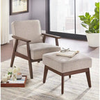 Ottomane im Mid-Century-Modern-Stil, mit Leinen gepolstert und Beinen aus Kautschukholz