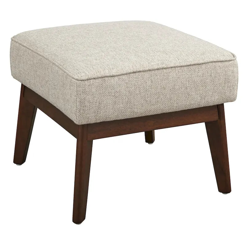 Ottomane im Mid-Century-Modern-Stil, mit Leinen gepolstert und Beinen aus Kautschukholz