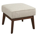Ottomane im Mid-Century-Modern-Stil, mit Leinen gepolstert und Beinen aus Kautschukholz