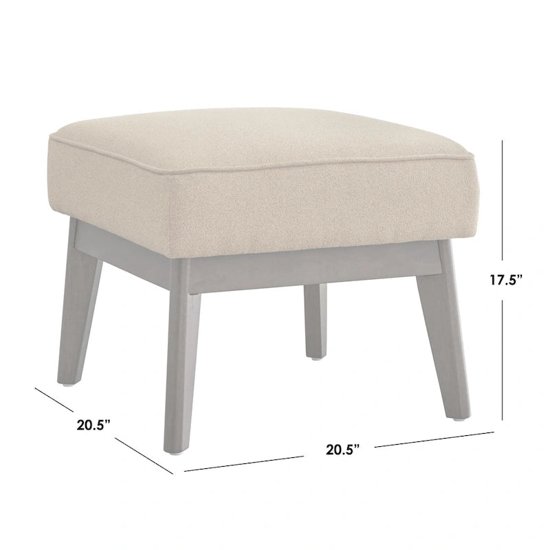 Ottomane im Mid-Century-Modern-Stil, mit Leinen gepolstert und Beinen aus Kautschukholz