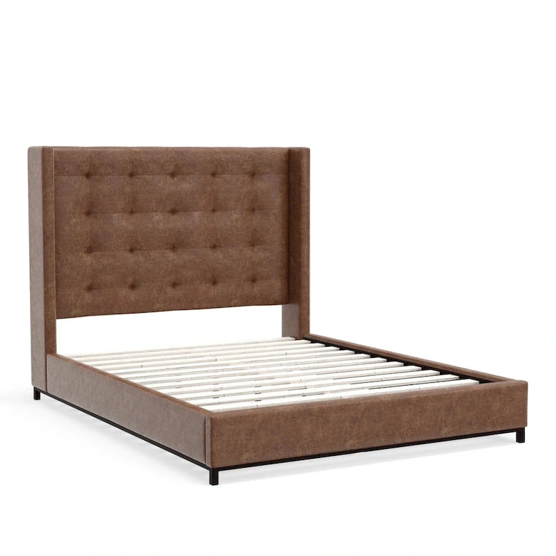 Tufted Wingback California King Upholstered Platform Bed Frame