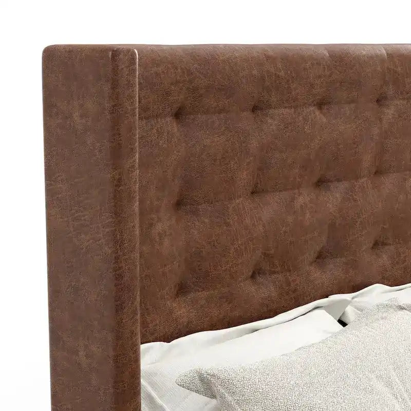 Tufted Wingback California King Upholstered Platform Bed Frame