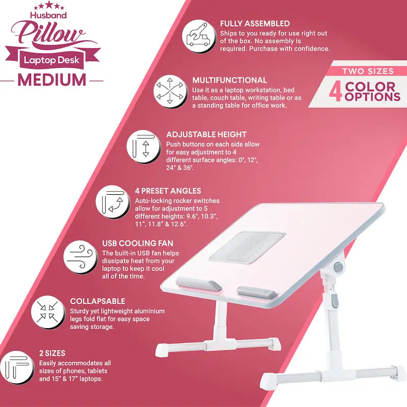 Portable Lap Desk with Dual Cushion and Tablet Slot