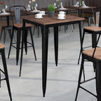 31.5 Square Metal Indoor Bar Height Table with Rustic Wood Top
