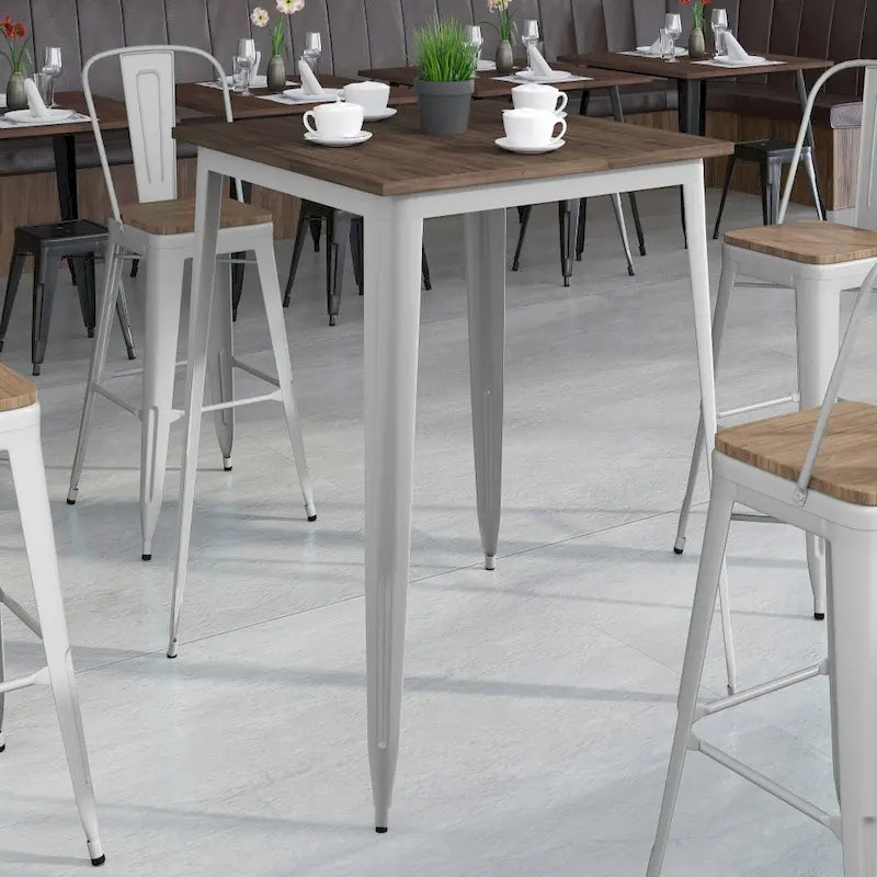 31.5 Square Metal Indoor Bar Height Table with Rustic Wood Top