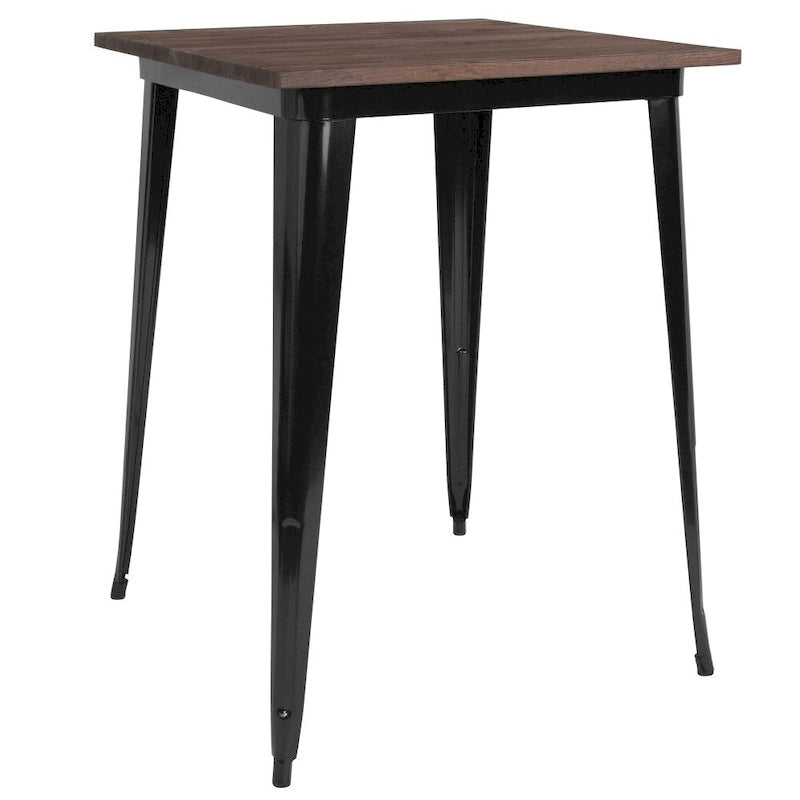 31.5 Square Metal Indoor Bar Height Table with Rustic Wood Top