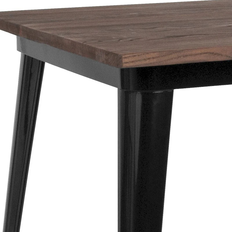 31.5 Square Metal Indoor Bar Height Table with Rustic Wood Top