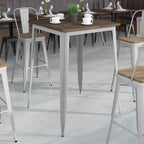 31.5 Square Metal Indoor Bar Height Table with Rustic Wood Top