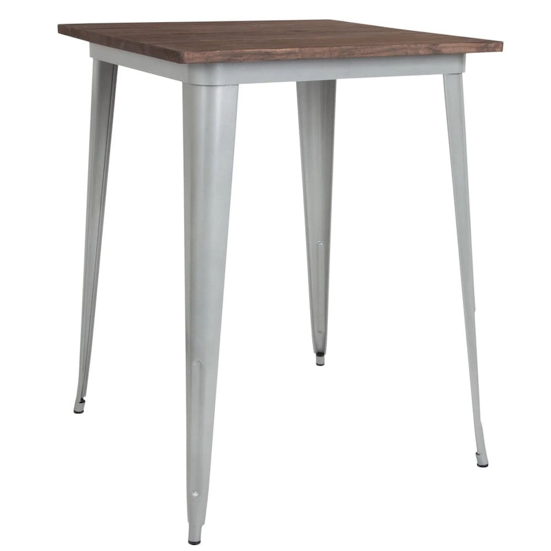 31.5 Square Metal Indoor Bar Height Table with Rustic Wood Top