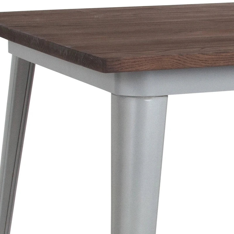 31.5 Square Metal Indoor Bar Height Table with Rustic Wood Top