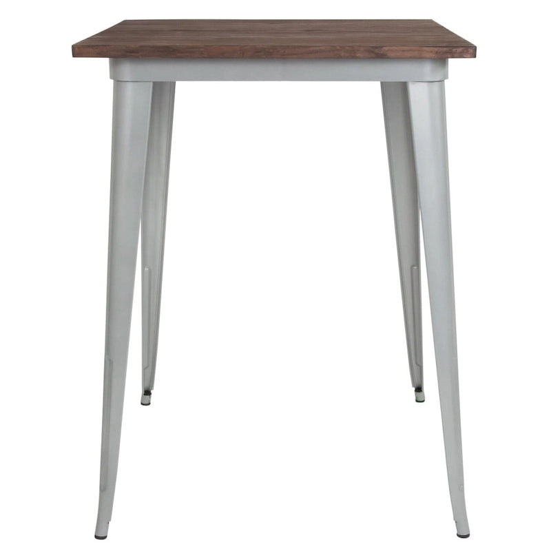 31.5 Square Metal Indoor Bar Height Table with Rustic Wood Top