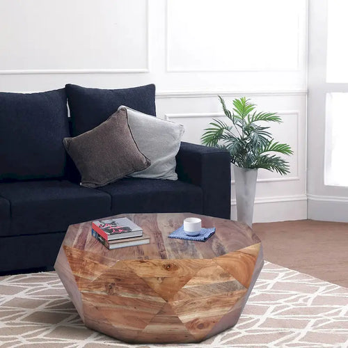 Bon 33 Inch Diamond Shape Acacia Wood Coffee Table With Smooth Top, Natural Brown