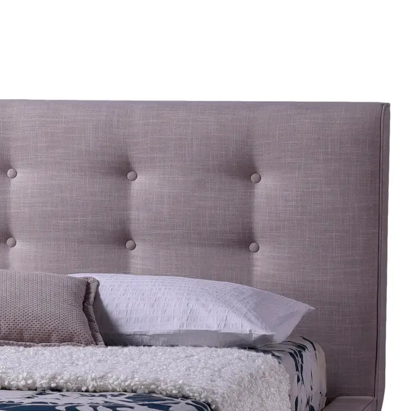 Mid-Century Beige Tufted Upholstered King Platform Bed