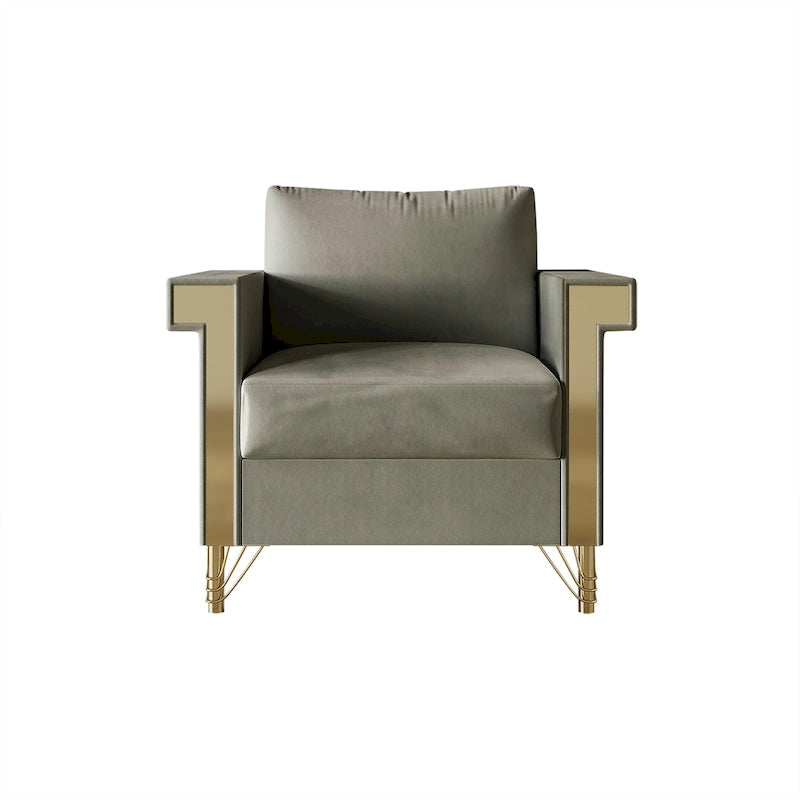 Velvet Upholstered Arm Chair with Gold Metal Legs