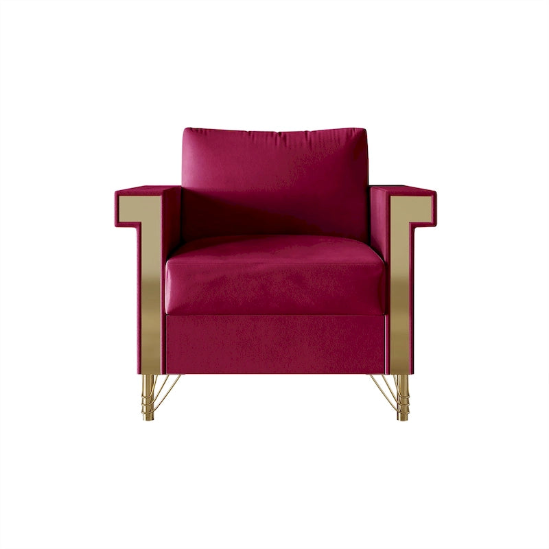 Velvet Upholstered Arm Chair with Gold Metal Legs