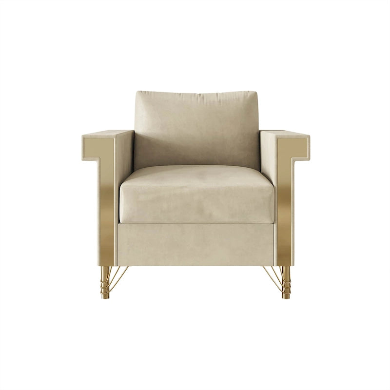 Velvet Upholstered Arm Chair with Gold Metal Legs