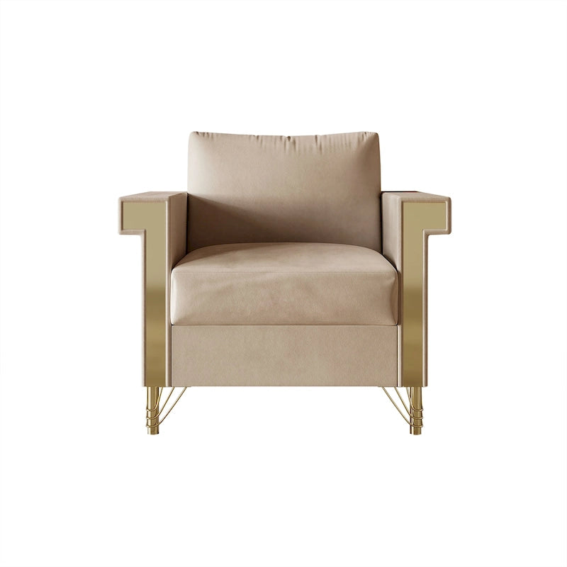 Velvet Upholstered Arm Chair with Gold Metal Legs
