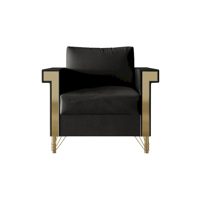Velvet Upholstered Arm Chair with Gold Metal Legs