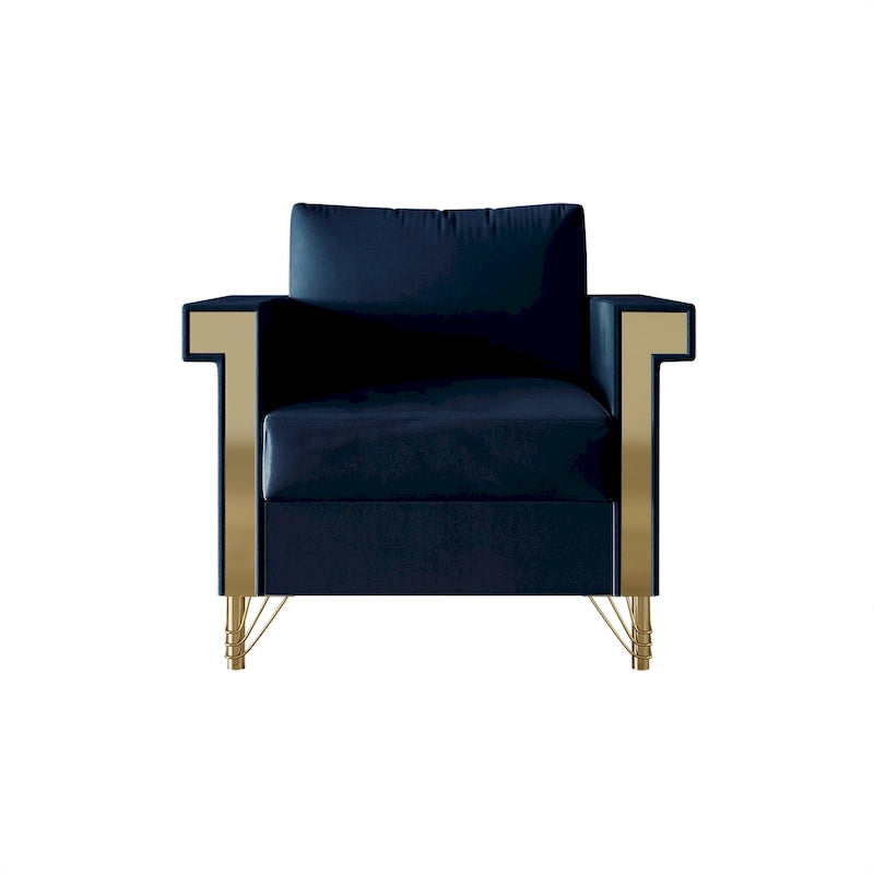 Velvet Upholstered Arm Chair with Gold Metal Legs