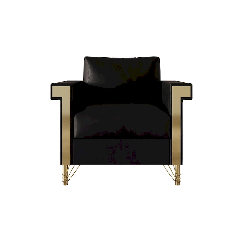 Velvet Upholstered Arm Chair with Gold Metal Legs