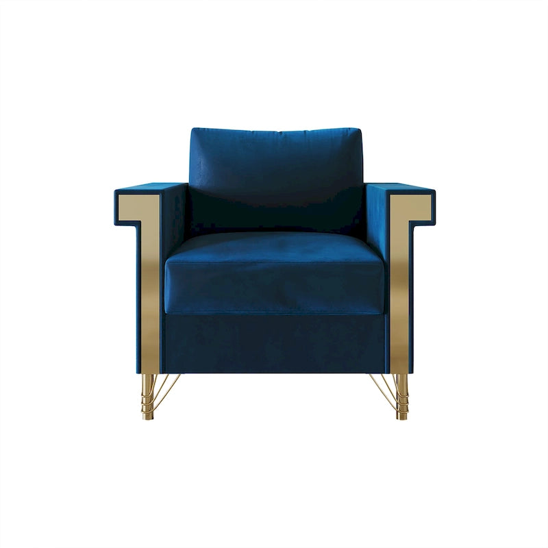 Velvet Upholstered Arm Chair with Gold Metal Legs