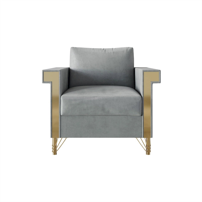 Velvet Upholstered Arm Chair with Gold Metal Legs