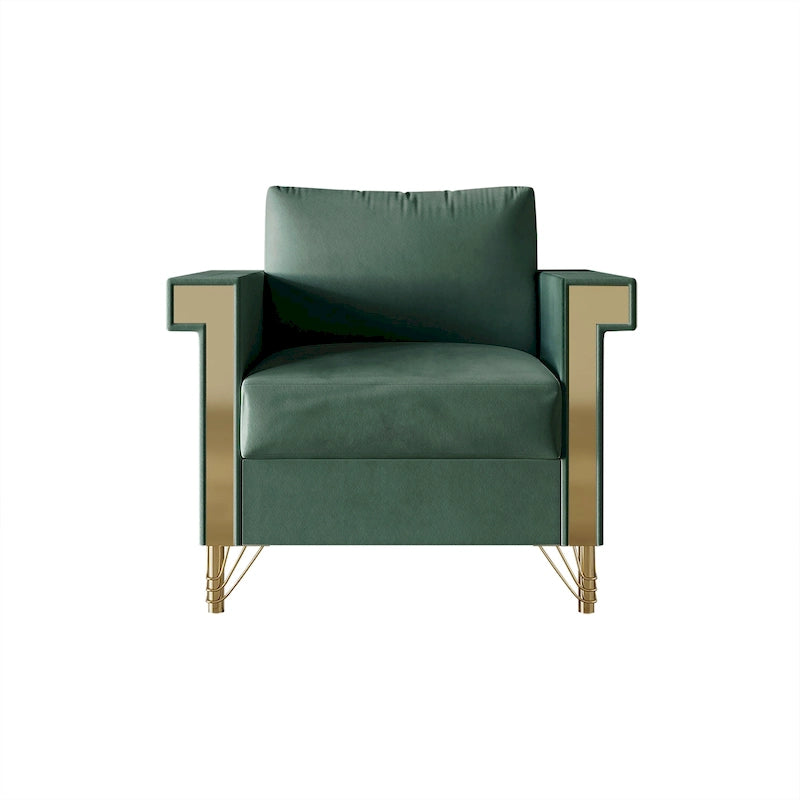Velvet Upholstered Arm Chair with Gold Metal Legs