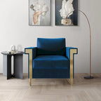 Velvet Upholstered Arm Chair with Gold Metal Legs