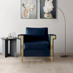 Velvet Upholstered Arm Chair with Gold Metal Legs