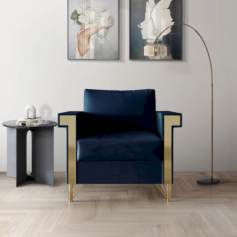 Velvet Upholstered Arm Chair with Gold Metal Legs