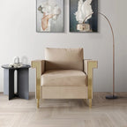 Velvet Upholstered Arm Chair with Gold Metal Legs