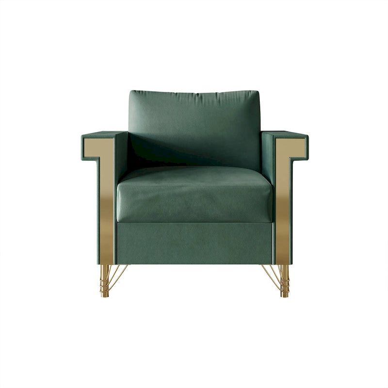 Velvet Upholstered Arm Chair with Gold Metal Legs