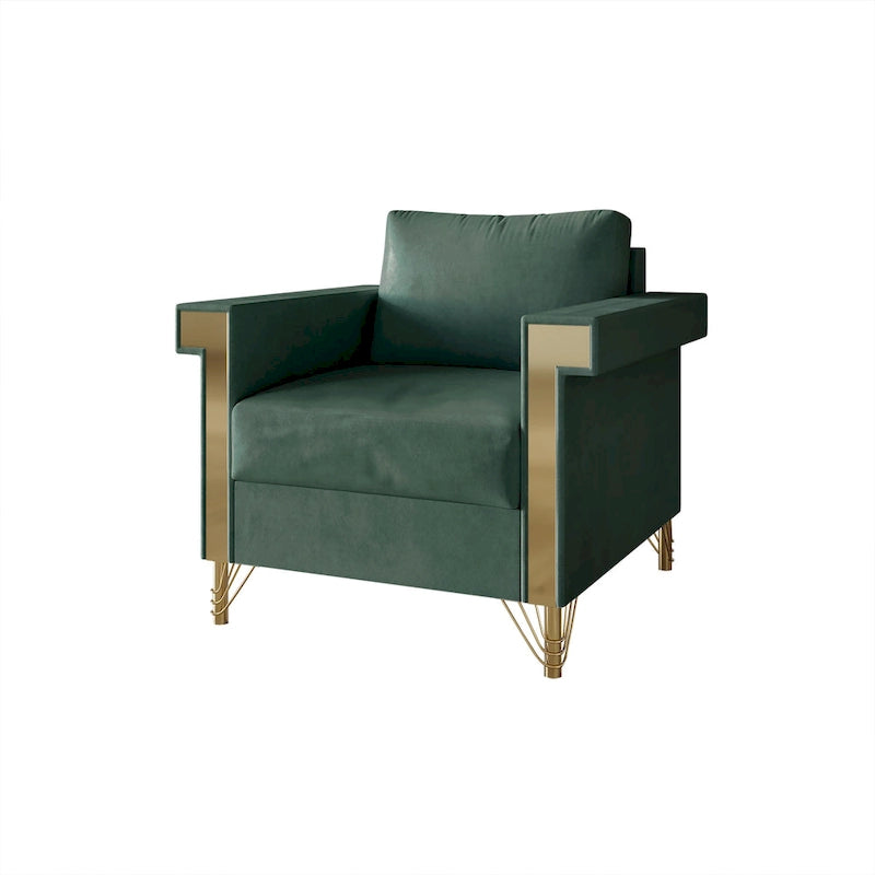 Velvet Upholstered Arm Chair with Gold Metal Legs