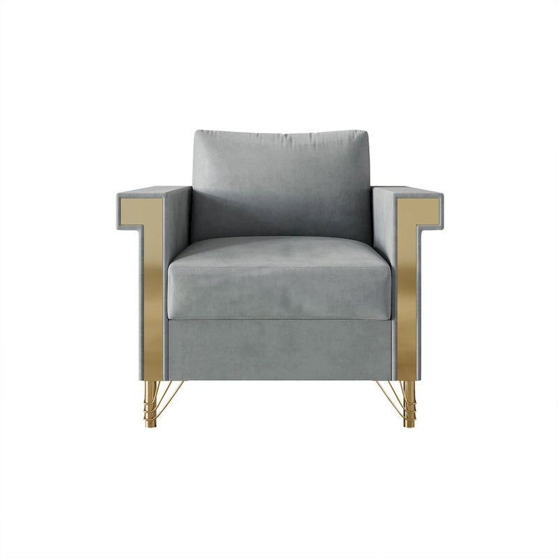 Velvet Upholstered Arm Chair with Gold Metal Legs