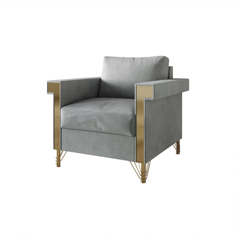 Velvet Upholstered Arm Chair with Gold Metal Legs