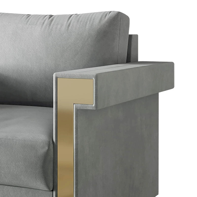Velvet Upholstered Arm Chair with Gold Metal Legs